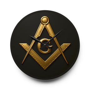 Master Mason Blue Lodge Clock - Square & Compass G Center Piece on Acrylic - Bricks Masons