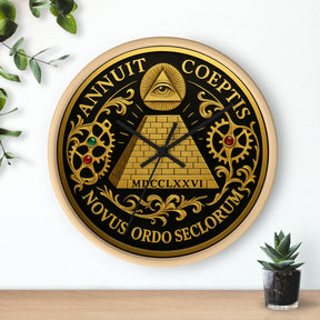 Eye of Providence Clock - Pyramid and All Seeing Eye with Latin Motto - Bricks Masons