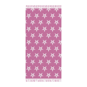 OES Towel - Beach Pink With White Stars Polyester With Knotted Tassels - Bricks Masons