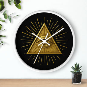 Eye of Providence Clock - Sacred Triangle Eye Emblem on Wooden Frame - Bricks Masons