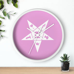 OES Clock - Wood Frame with White OES Emblem on Pink Dial - Bricks Masons