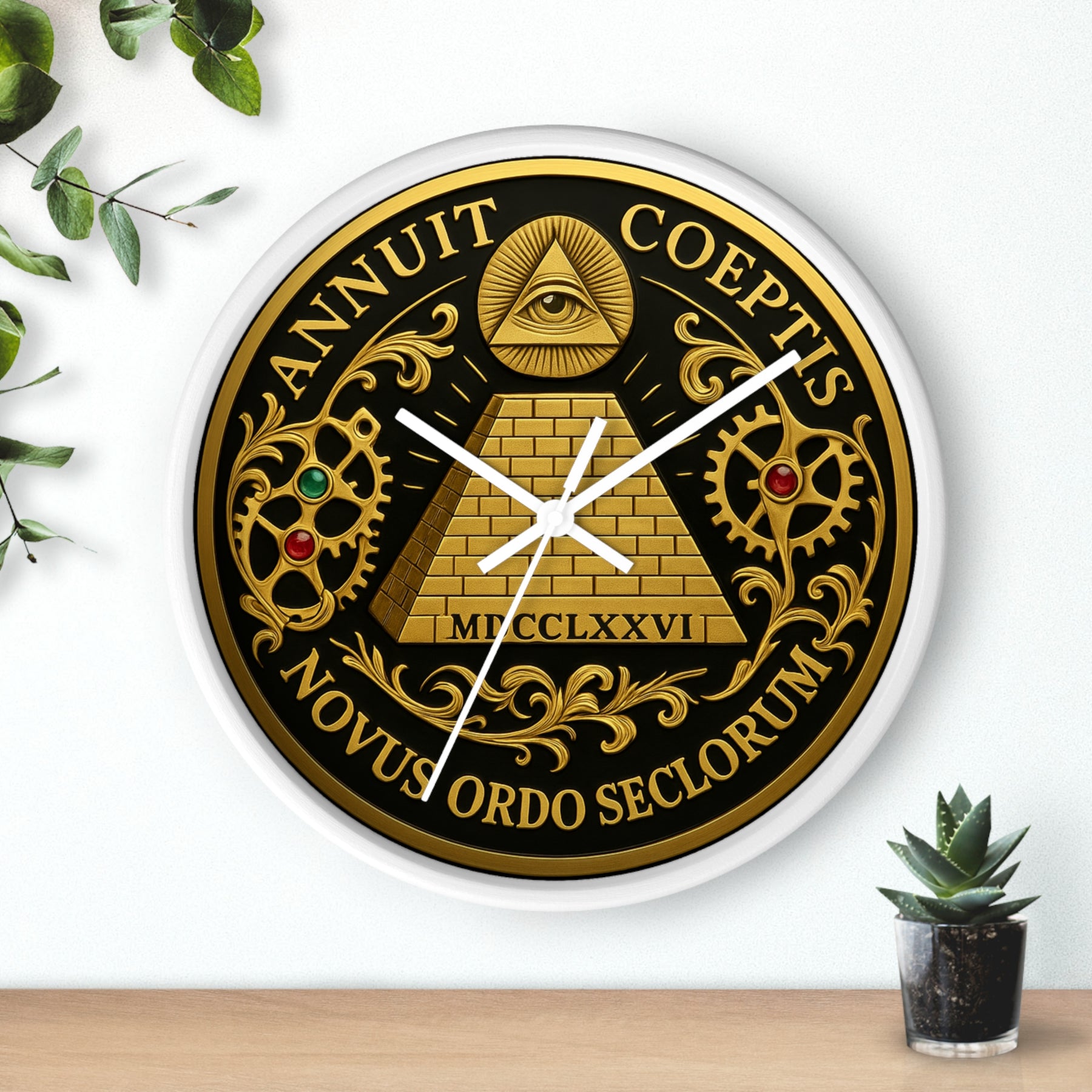 Eye of Providence Clock - Pyramid and All Seeing Eye with Latin Motto - Bricks Masons