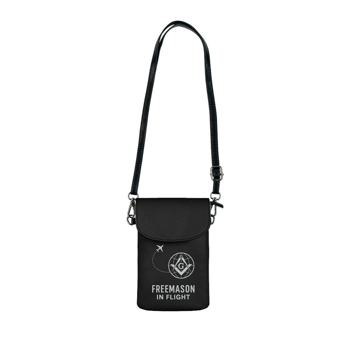 Master Mason Blue Lodge Cell Phone Wallet - Freemason In Flight Black Microfiber Leather - Bricks Masons