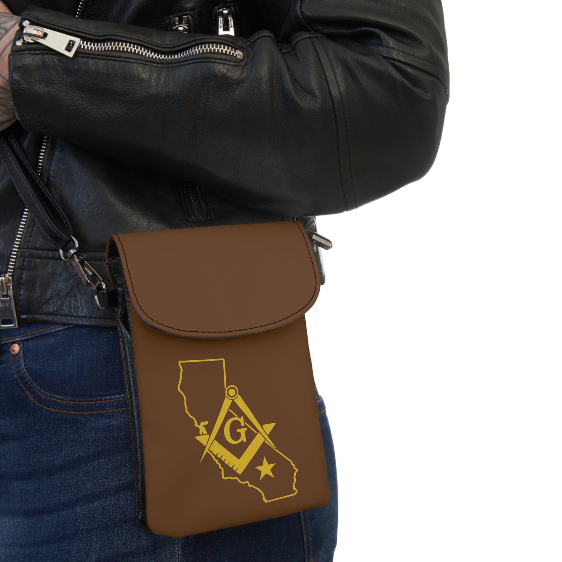 Master Mason Blue Lodge Cell Phone Wallet - California Mason Microfiber Leather - Bricks Masons