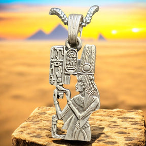 Egyptian Goddess Nefertari Pendant, Silver, 4 x 1.5 cm, 9 g, Art. 1573 - Bricks Masons