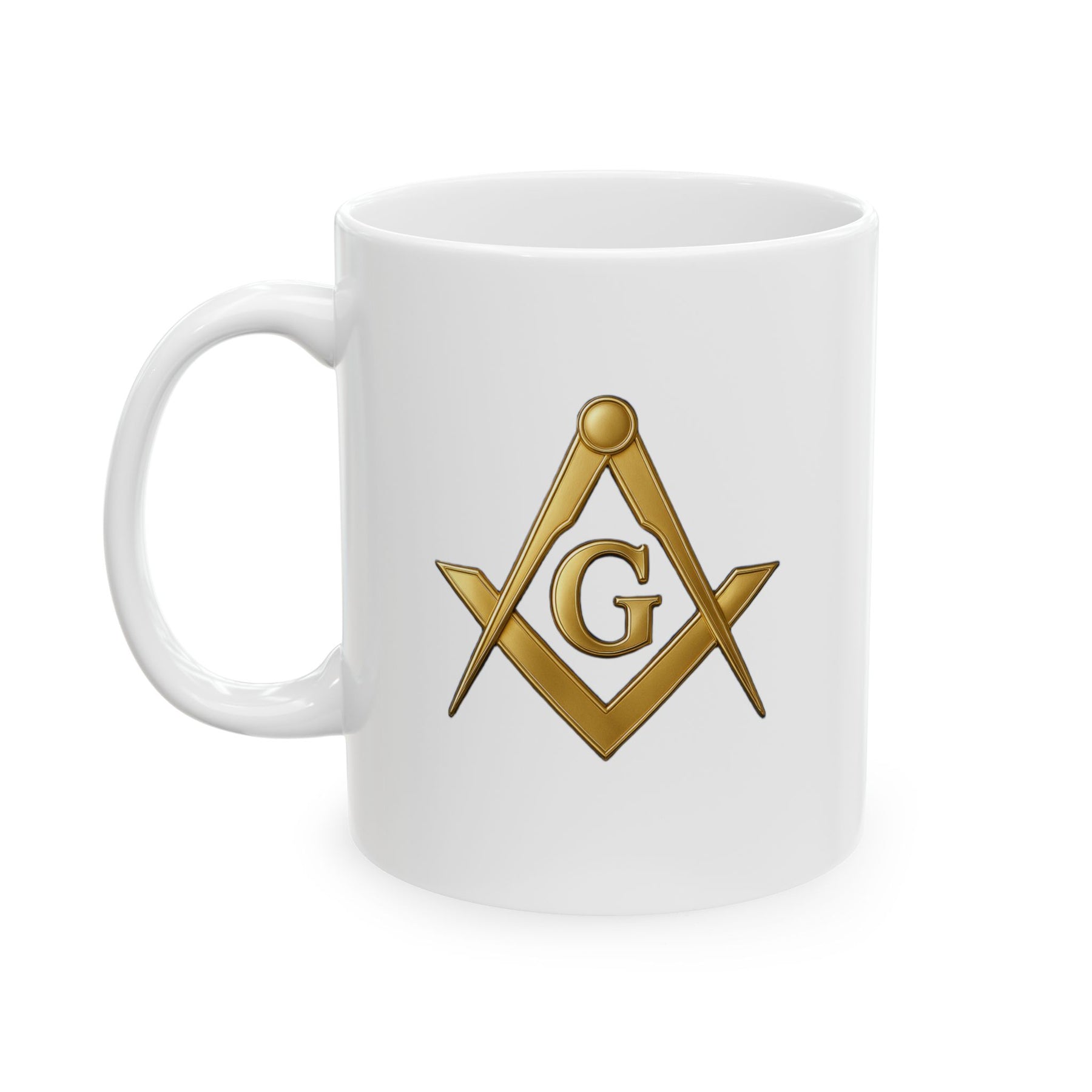 Master Mason Blue Lodge Mug - White with Gold Square & Compasses G
