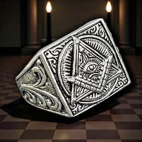 Masonic Master Chisel Ring in Silver Freemasonry Art 1630 - Bricks Masons
