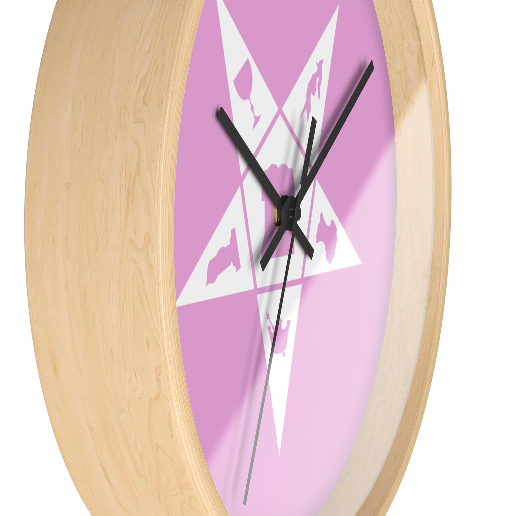 OES Clock - Wood Frame with White OES Emblem on Pink Dial - Bricks Masons