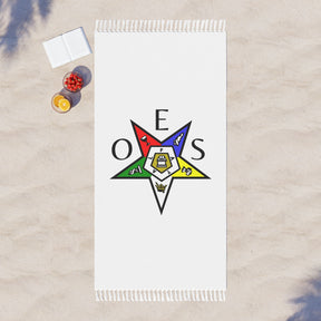OES Towel - White Polyester With Colorful Star Beach Cloth - Bricks Masons