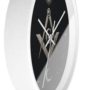 Master Mason Blue Lodge Clock - S&C on Wooden Frame with Plexiglass Cover - Bricks Masons