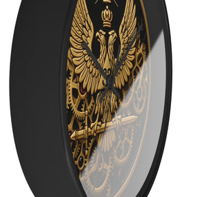 33rd Degree Scottish Rite Clock - Open Gear Eagle on Wood Frame With Plexiglass Face - Bricks Masons