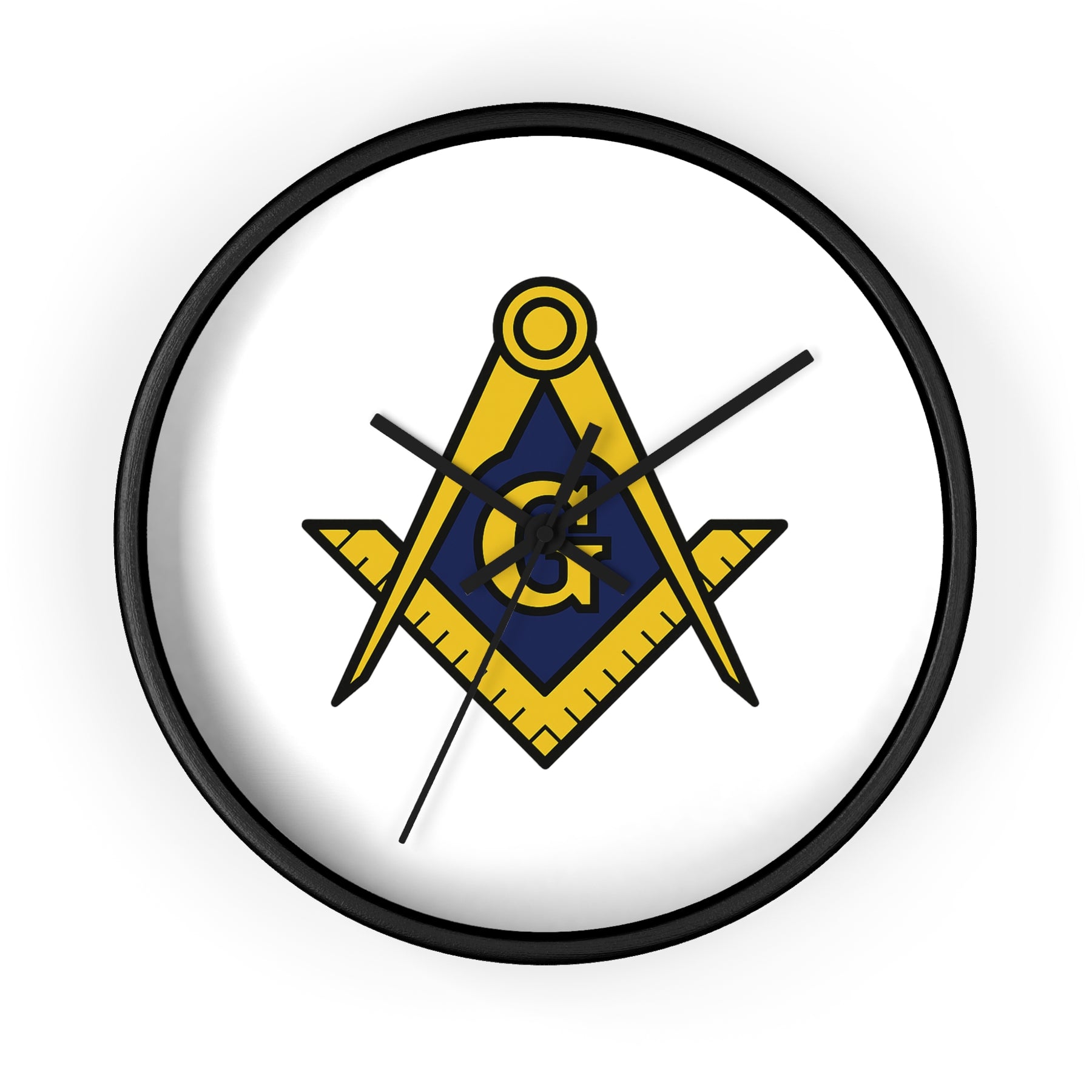 Master Mason Blue Lodge Clock - Wood Frame with Golden Square & Compass G - Bricks Masons