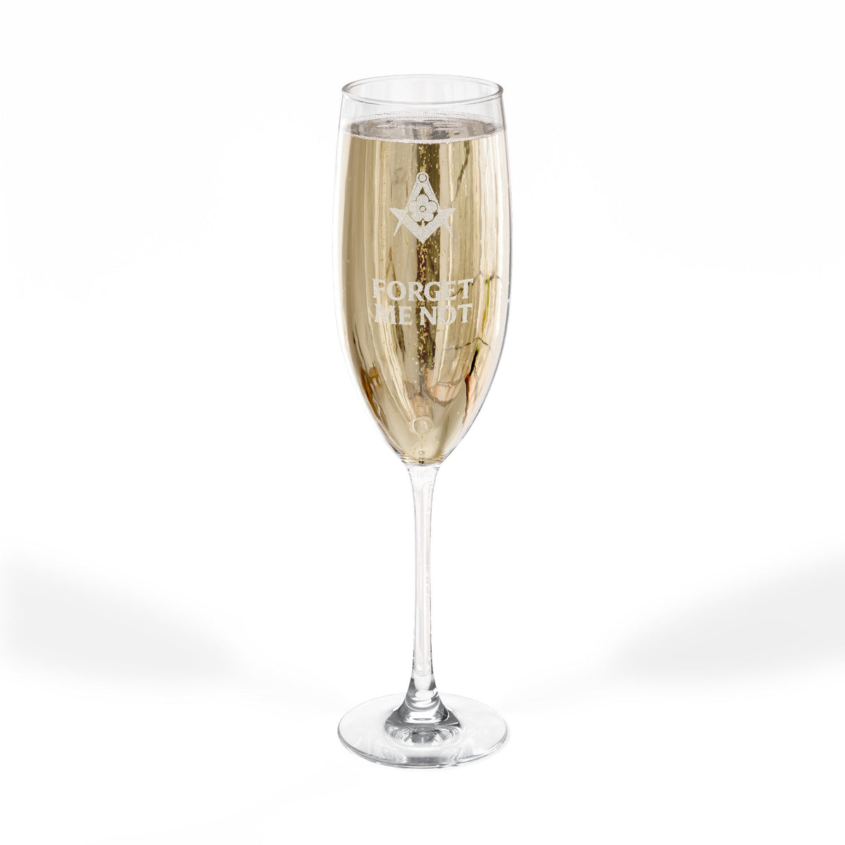 Master Mason Blue Lodge Champagne Flute - Square & Compasses Forget Me Not