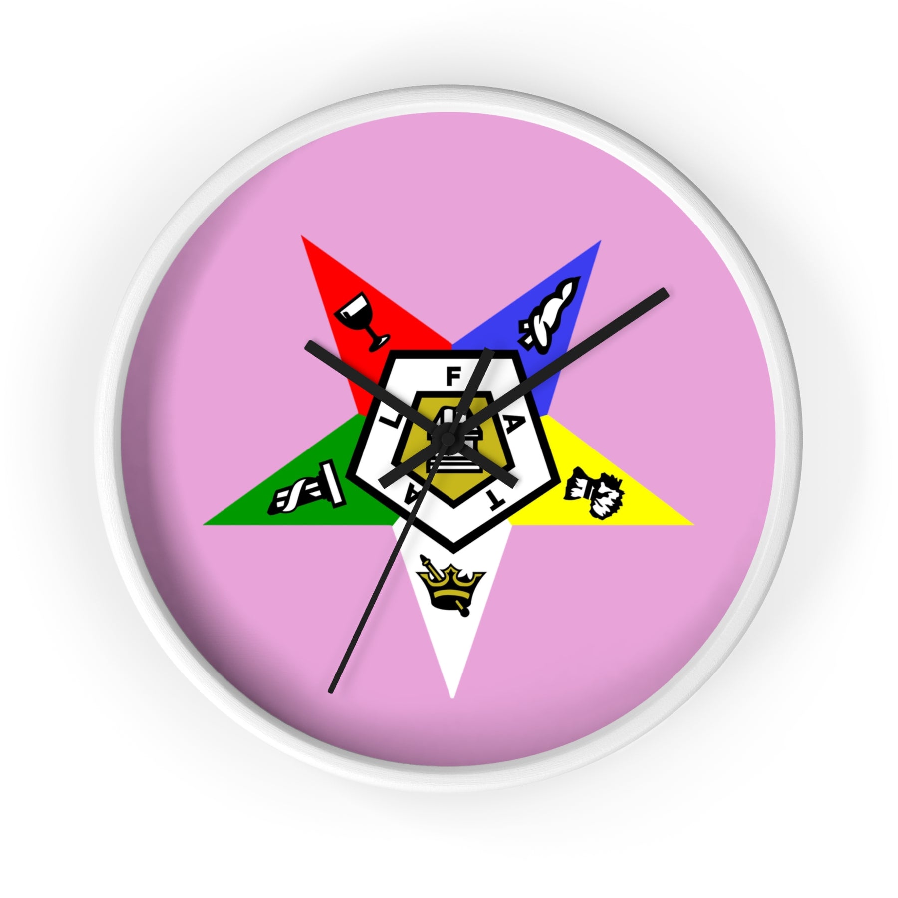 OES Clock - Classic Wood Frame with Star Emblem Design - Bricks Masons