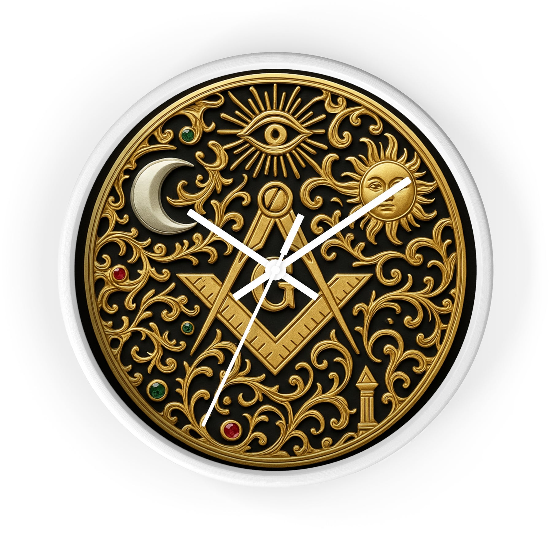 Master Mason Blue Lodge Clock - S&C G with Sun Moon & Eye with Golden Ornates - Bricks Masons