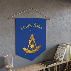 Past Master Blue Lodge Pennant - Custom Gold & Blue with Compass & Quadrant Sun - Bricks Masons
