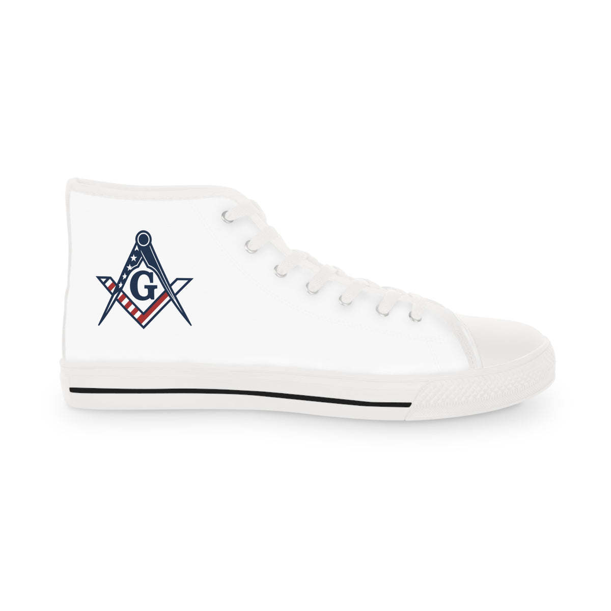 Master Mason Blue Lodge Sneaker - High Top Black & White Sole with USA FLAG S&C G - Bricks Masons