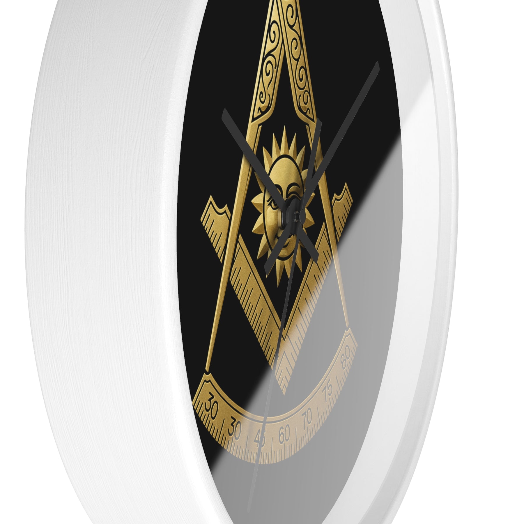 Past Master Blue Lodge Clock - Square Compass Sun & Quadrant Emblem on Wood Frame - Bricks Masons