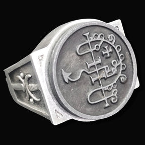 Demon Ring 32 KING ASMODAY 72 Demons Lesser Key of Solomon Goetia In Silver 2.2 cm x 1.8 cm 18 Gr Art 1810 - Bricks Masons