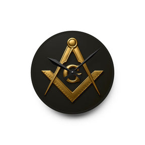 Master Mason Blue Lodge Clock - Square & Compass G Center Piece on Acrylic - Bricks Masons