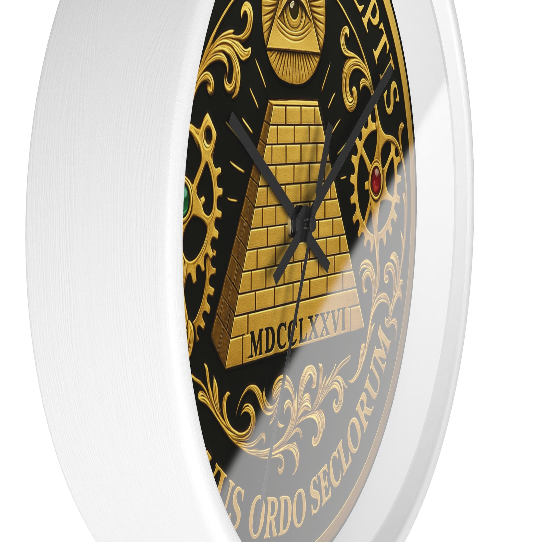 Eye of Providence Clock - Pyramid and All Seeing Eye with Latin Motto - Bricks Masons