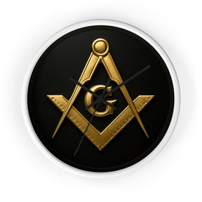 Master Mason Blue Lodge Clock - S&C with G Design on Wood Frame - Bricks Masons