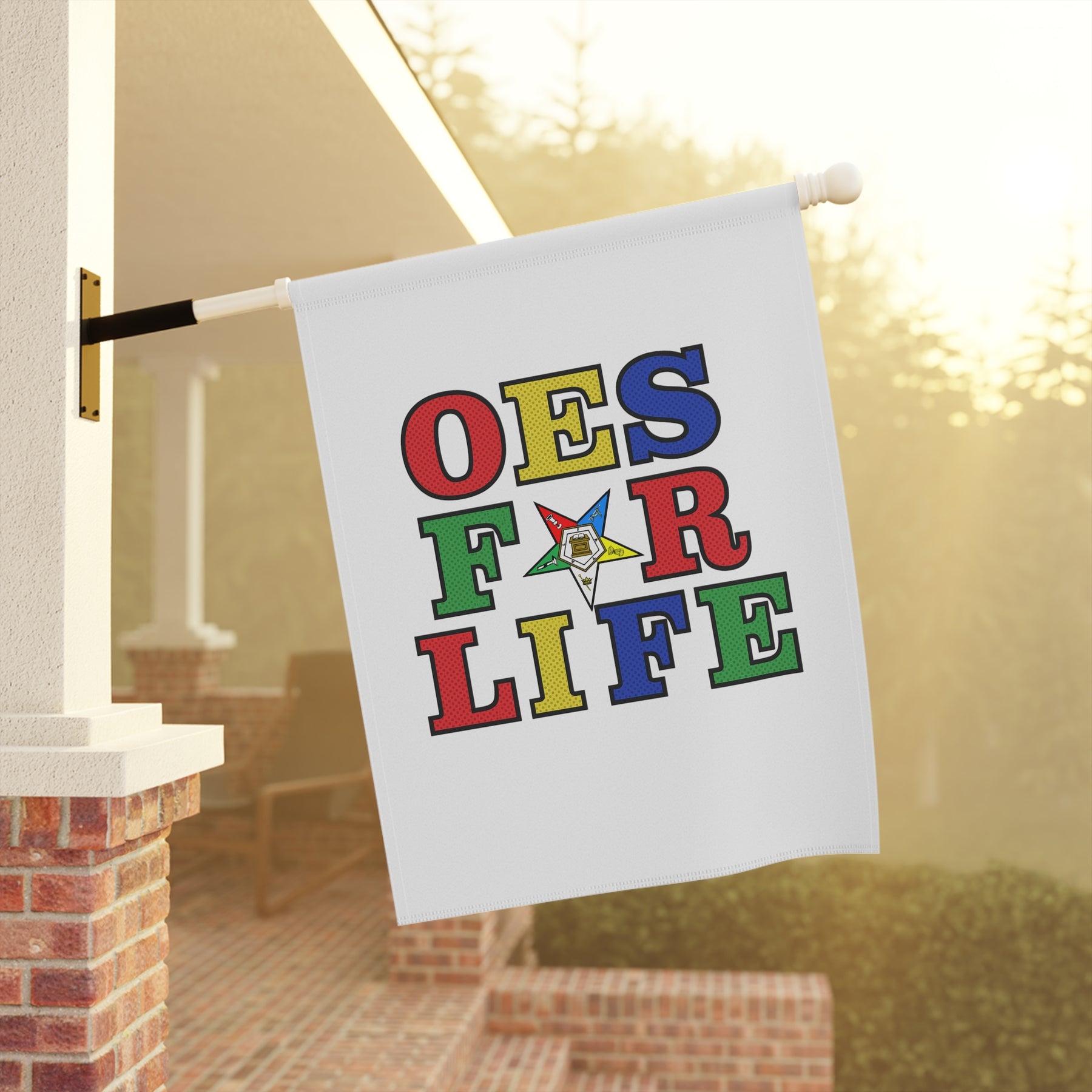 OES Yard Flag - White OES For Life Poly Poplin - Bricks Masons