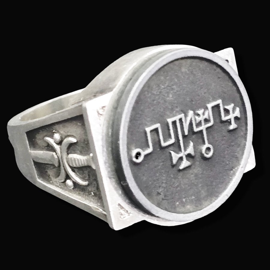 Demon Ring 61 PRESIDENT ZAGAN 72 Demons Lesser Key of Solomon Goetia In Silver 2.2 cm x 1.8 cm 18 Gr Art 1839 - Bricks Masons