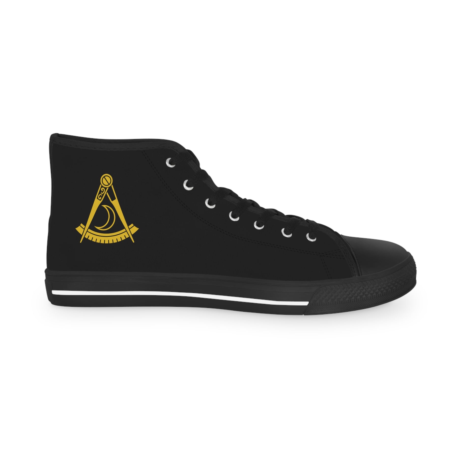District Deputy Grand Master Blue Lodge Sneaker - High Top Black & White Gold Emblem - Bricks Masons