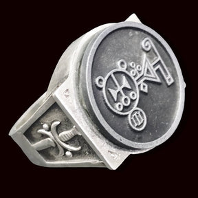 Demon Ring 67 DUKE AMDUSIAS 72 Demons Lesser Key of Solomon Goetia In Silver 2.2 cm x 1.8 cm 18 Gr Art 1845 - Bricks Masons