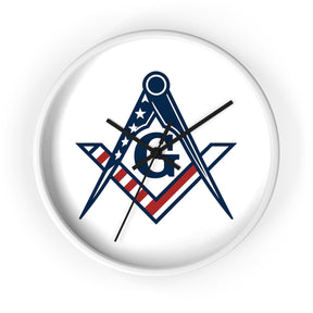 Master Mason Blue Lodge Clock - Square & Compass G with American Flag Design - Bricks Masons
