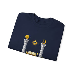 Master Mason Blue Lodge Sweatshirt - S&C G with Altar Pillars and Eye on Checkered Floor - Bricks Masons