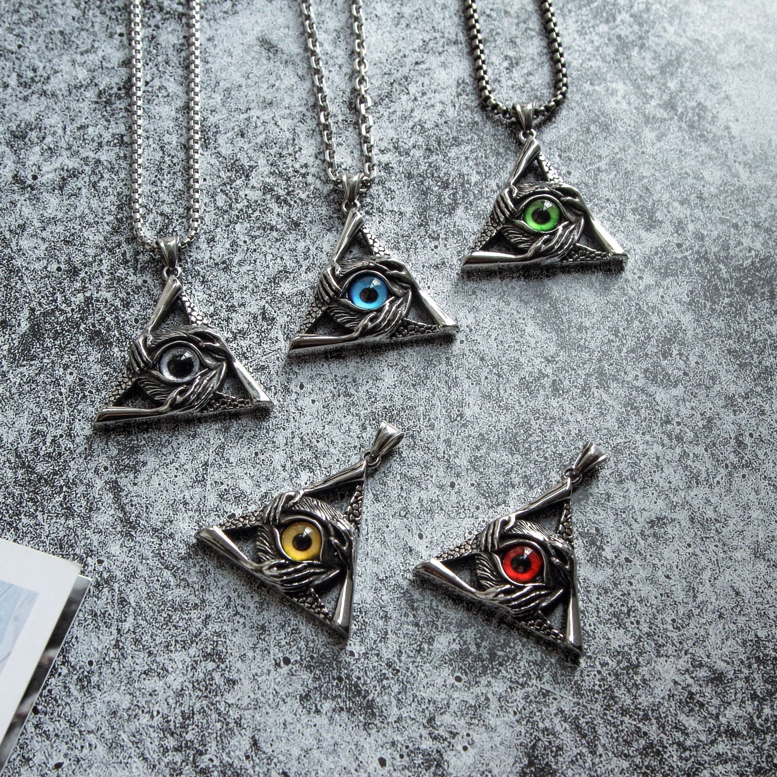 Eye Of Providence Necklace - Silver Stainless Steel Yellow All Seeing Eye Pendant - Bricks Masons