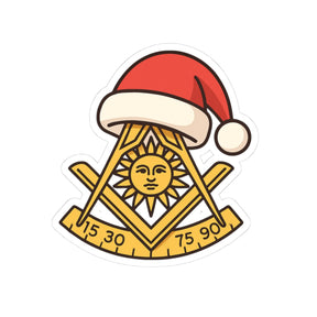 Past Master Blue Lodge Sticker Decal - Golden Square & Compass with Quadrant Sun - Bricks Masons