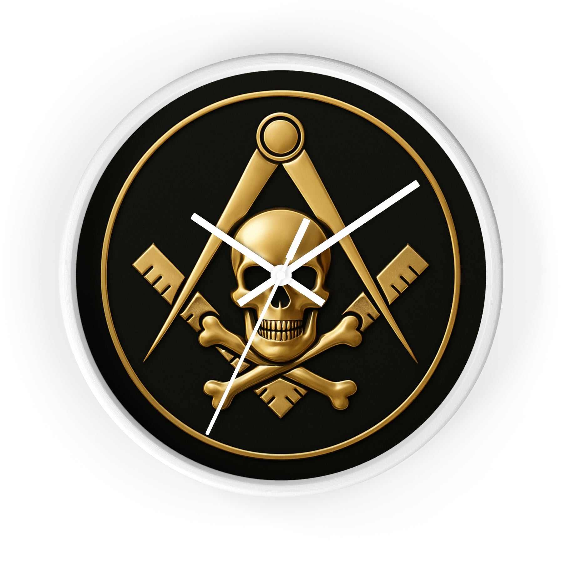 Widows Sons Clock - Square & Compass with Skull Emblem on Wooden Frame - Bricks Masons