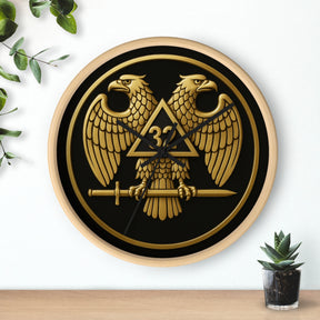 32nd Degree Scottish Rite Clock - Double Headed Eagle Emblem on Wood Frame - Bricks Masons