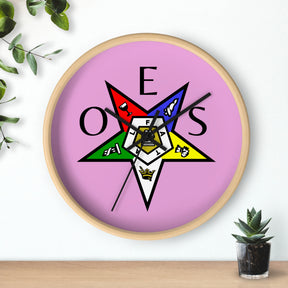 OES Clock - Colorful Emblem with OES Lettering on Pink Dial - Bricks Masons