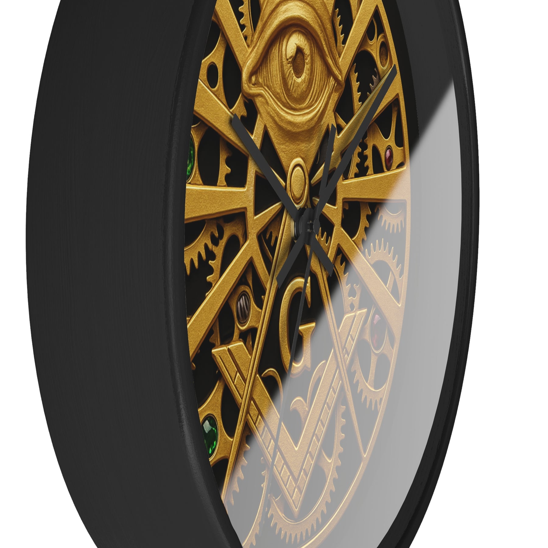 Master Mason Blue Lodge Clock - All Seeing Eye S&C Gear in Wooden Frame - Bricks Masons