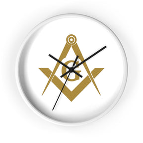 Master Mason Blue Lodge Clock - Golden Square & Compass G on White Dial - Bricks Masons