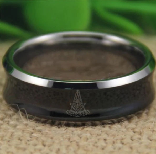 Past Master Blue Lodge California Regulation Ring - Black Concave Tungsten Personalizable - Bricks Masons