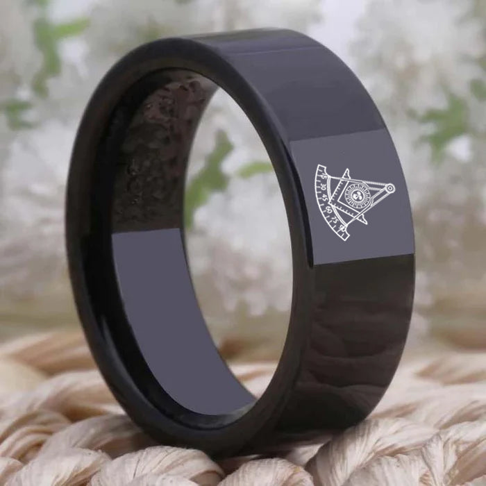 Past Master Blue Lodge California Regulation Ring - Black Tungsten Personalizable - Bricks Masons