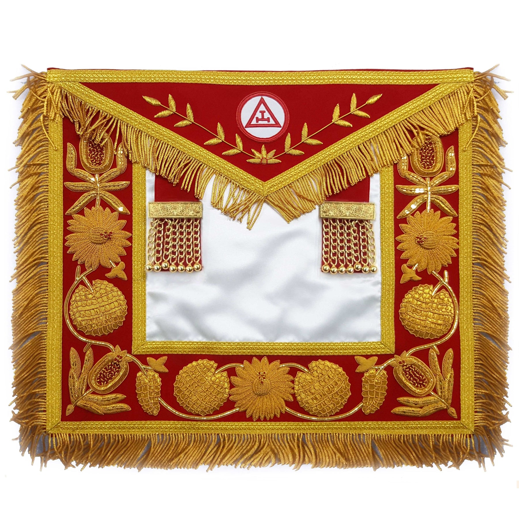 Royal Arch Chapter Apron - Red Triple Tau Insignia with Gold Fringe