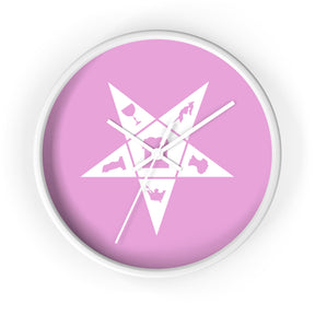 OES Clock - Wood Frame with White OES Emblem on Pink Dial - Bricks Masons