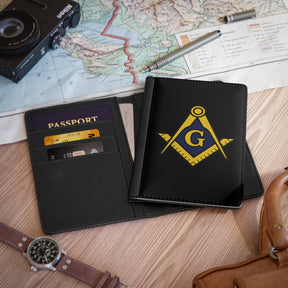 Master Mason Blue Lodge Passport Cover - PU Leather Gold & Blue S&C G - Bricks Masons