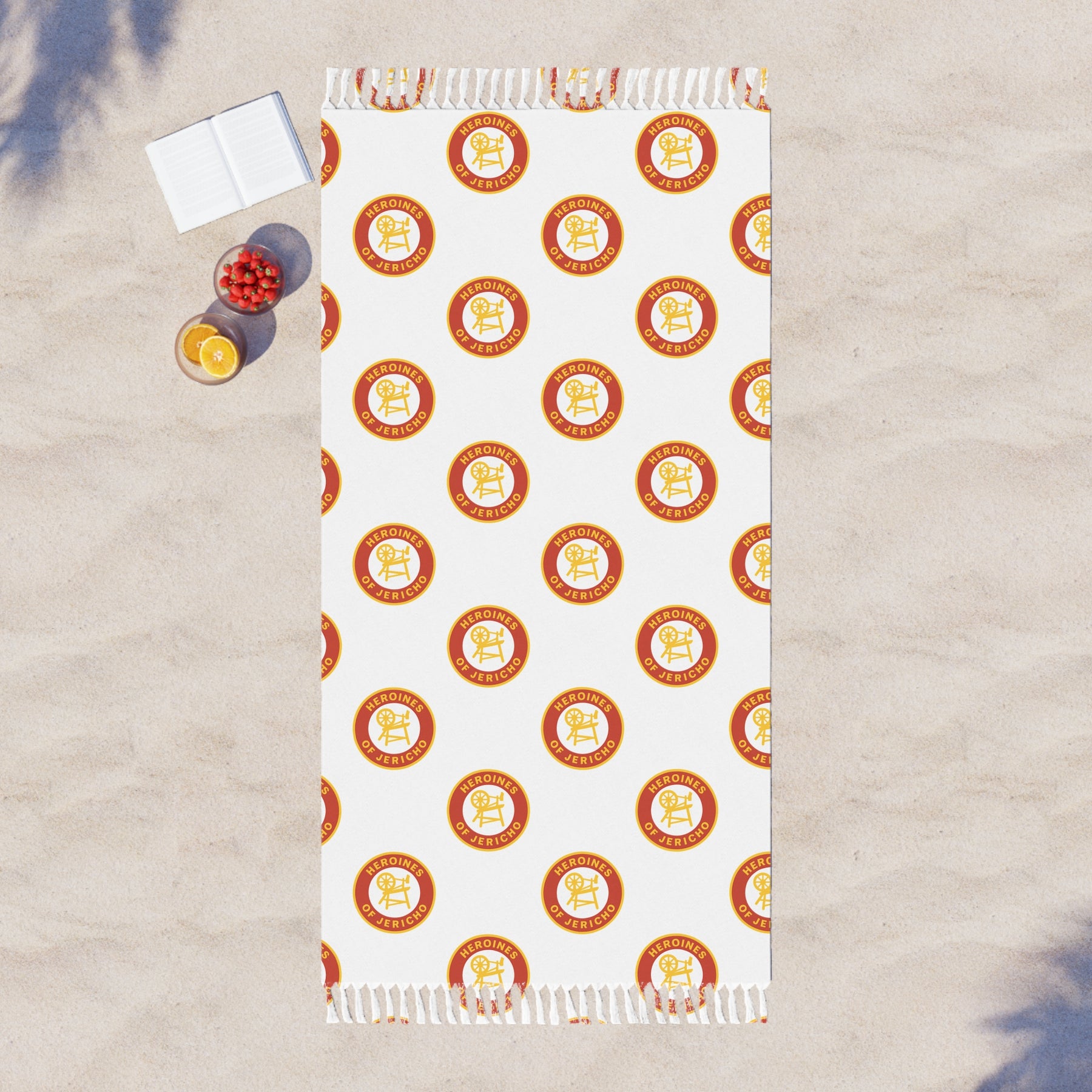 Heroines of Jericho Towel - White Polyester With Knotted Tassels Beach Cloth - Bricks Masons