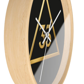 33rd Degree Scottish Rite Clock - Golden Triangle 33 Emblem on Wood Frame - Bricks Masons