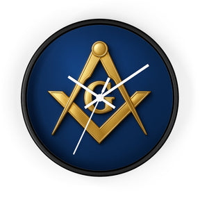 Master Mason Blue Lodge Clock - S & C Emblem on Elegant Wooden Frame - Bricks Masons