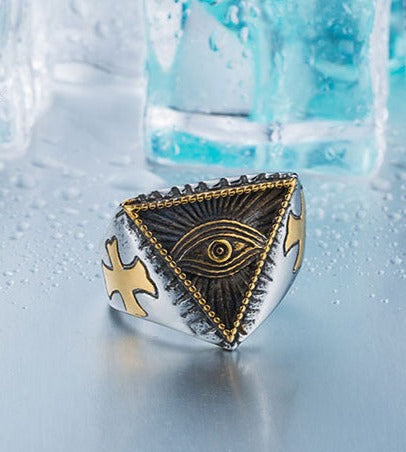 Eye Of Providence Ring - Stainless Steel Silver & Gold - Bricks Masons