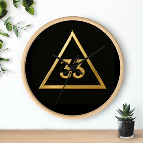 33rd Degree Scottish Rite Clock - Golden Triangle 33 Emblem on Wood Frame - Bricks Masons