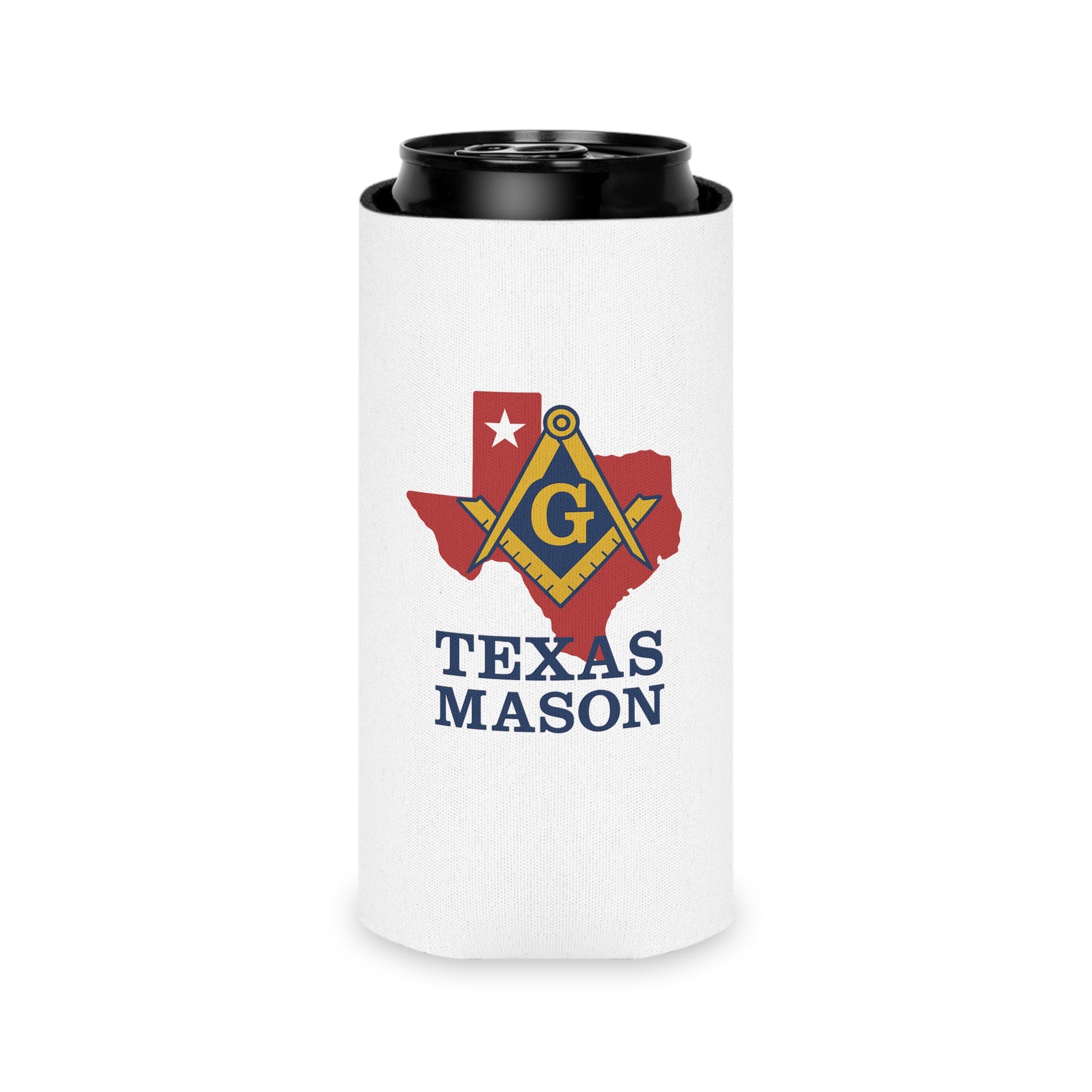 Master Mason Blue Lodge Can Cooler - Texas Mason Square & Compass G - Bricks Masons